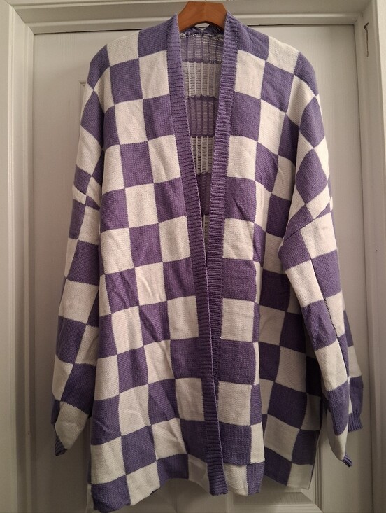 Sweaters - 2XL Purple Checkered Open Cardigan Sweater